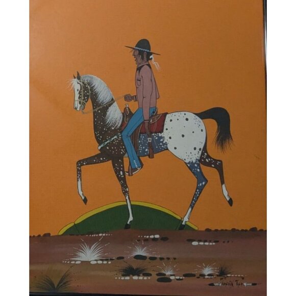 Native American Cowboy Horse Art Print Signed by Artist Justin Tso Navajo Dine - Picture 7 of 16